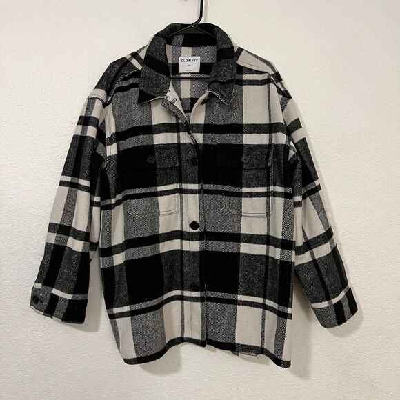 Old Navy Women’s Soft-Brushed Utility Shacket Black Plaid Size XXL - Picture 1 of 3